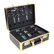 Barber Tool Case with Large Capacity Double Lock, Professional Hairdressing Toolbox for Travel Gold