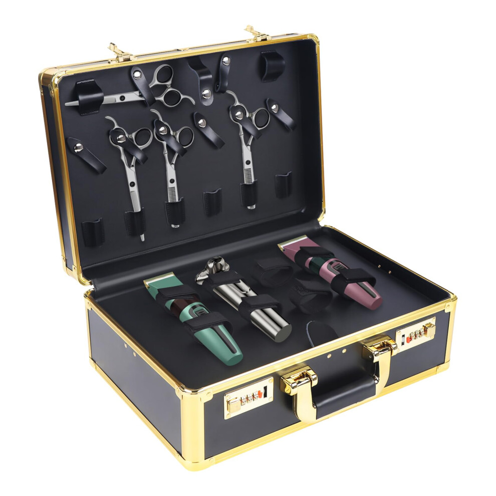 Black/Gold Lockable Barber Tool Case With Code Lock Security, Aluminum Organizer For Clippers And Scissors,