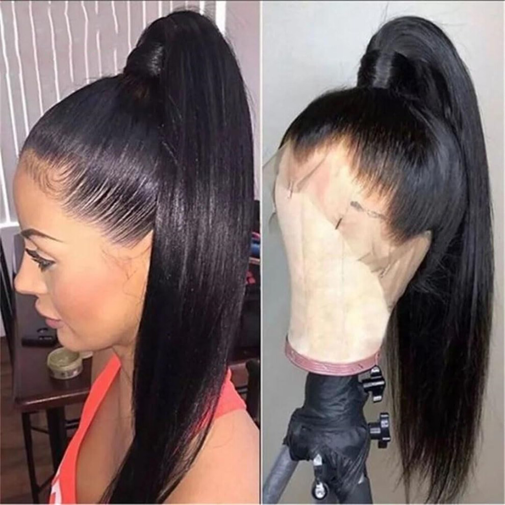 Unisex Brazilian Human Hair Full Lace Wig 360 Pre Plucked Hairline 250 Density Straight Adjustable