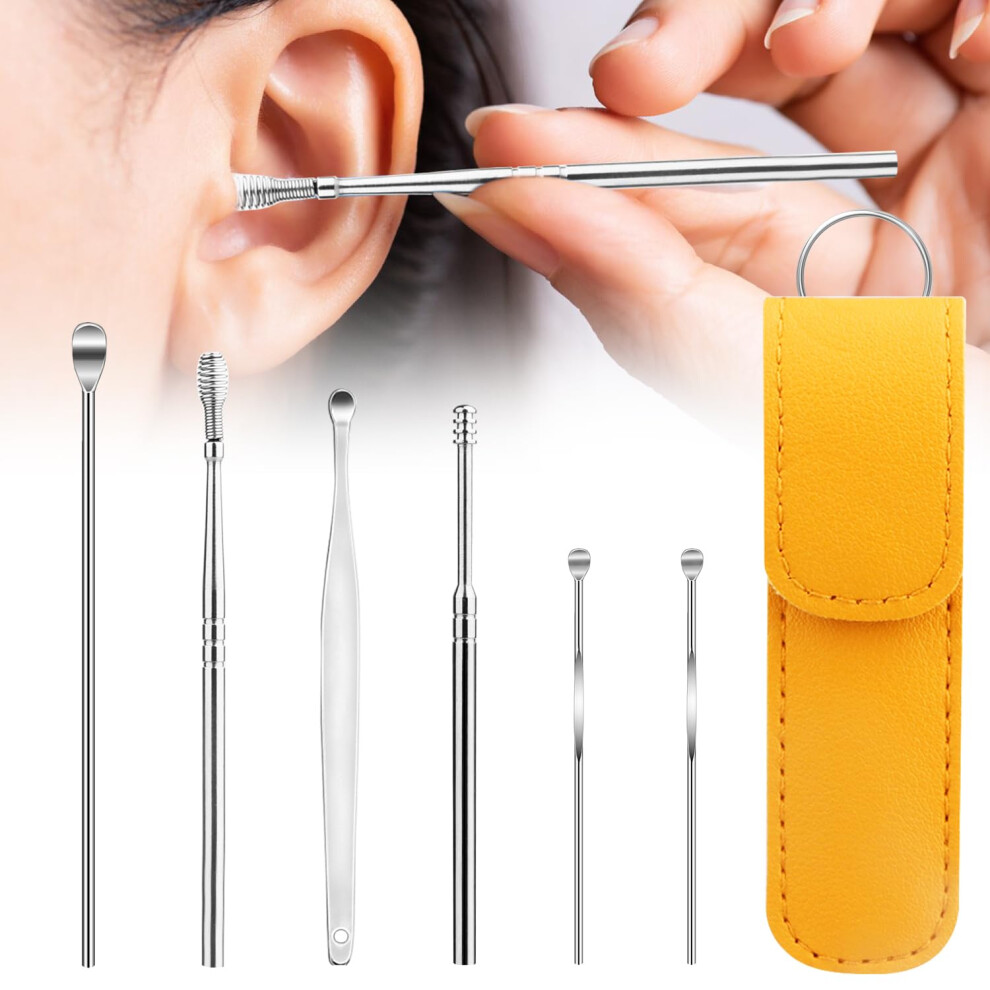 Ear Cleaning Kit with 360 Spiral Metal Tools, Safe Wax Removal Set with Case, Yellow
