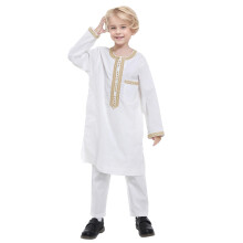 Muslim Robe for Boys, Traditional Muslim Costume, White Embroidered Robe, Round Sleeves, Size 1314 Years