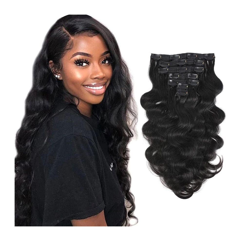 Unisex Clip In Hair Extensions Body Wave Brazilian Remy Human Hair 1B Natural Color 7Pcs For Instant Volume