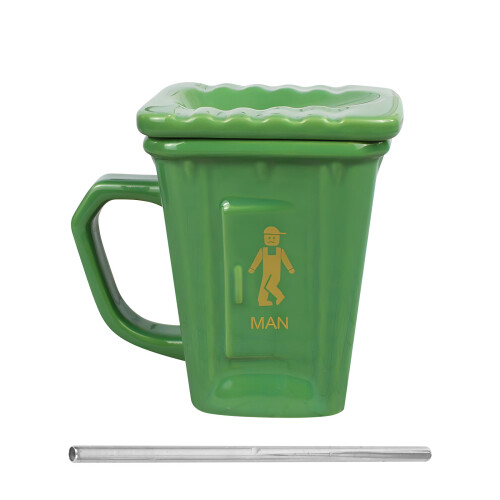 Toilet Shape Ceramic Mug With Detachable Straw Coffee-Green