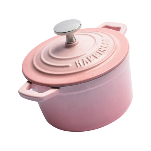14 cm großer Schmortopf aus emailliertem Eisen mit Deckel,-Rosa