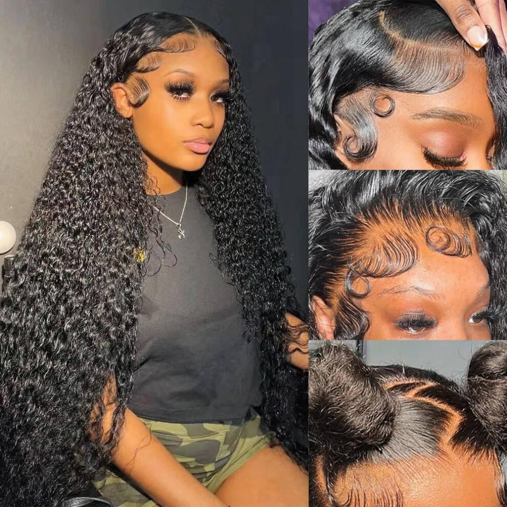 13x6 Deep Wave Lace Front Wig Human Hair HD Transparent Pre Plucked Hairline 180% Density