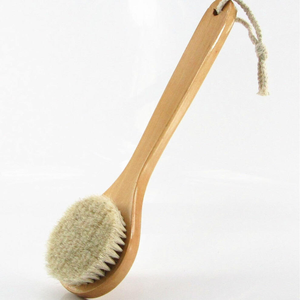Dry Body Brush with Long Wooden Handle and Soft Horsehair Bristles, Exfoliating Back Scrubber for Shower