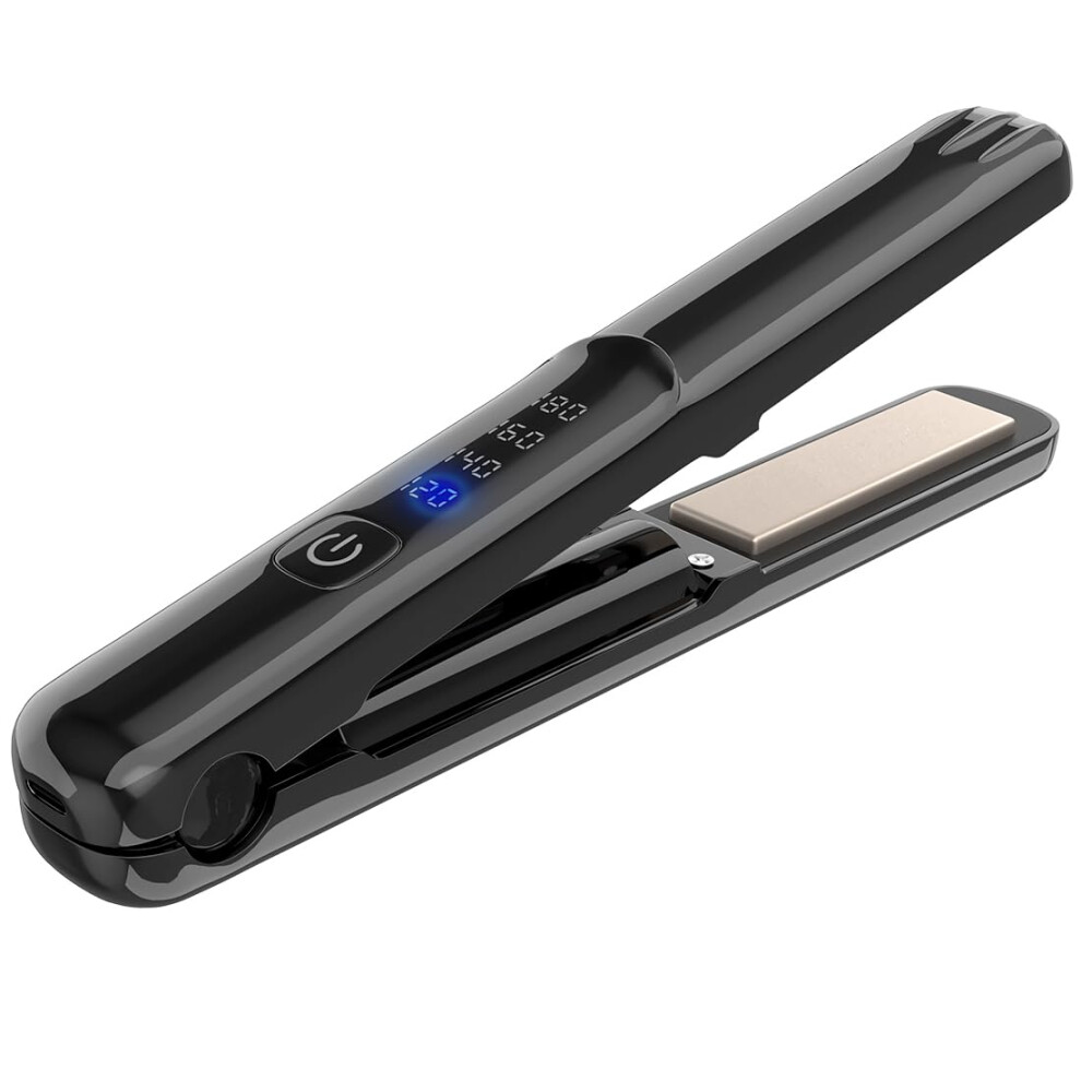 Black Cordless 2 In 1 Hair Straightener And Curler With Usbc Fast Charging, Ceramic Plates, Travel Size
