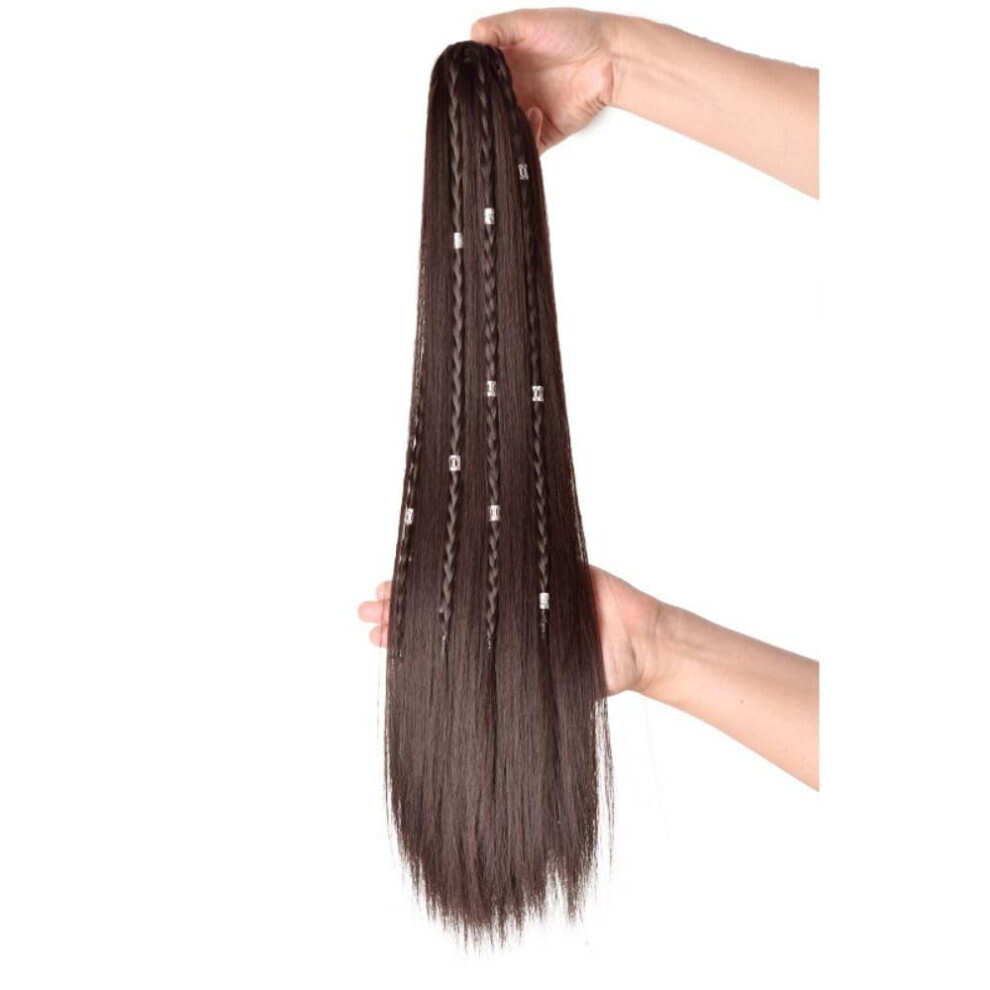 Unisex Brown Long Braided Ponytail Extension Dark 50Cm Synthetic Hair Piece HeatâResistant Natural Look