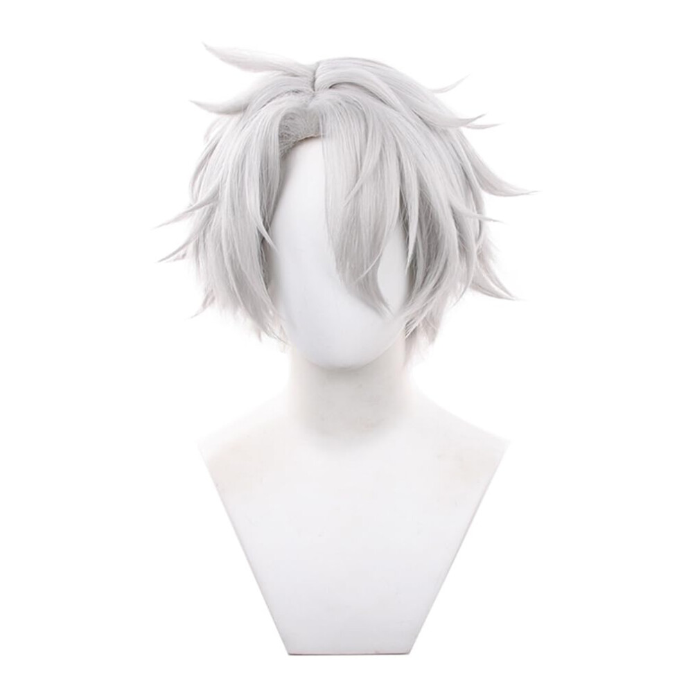 Unisex Silver Men's Short Gray Cosplay Wig With Bangs, Natural Layered Texture, Heat Resistant Synthetic