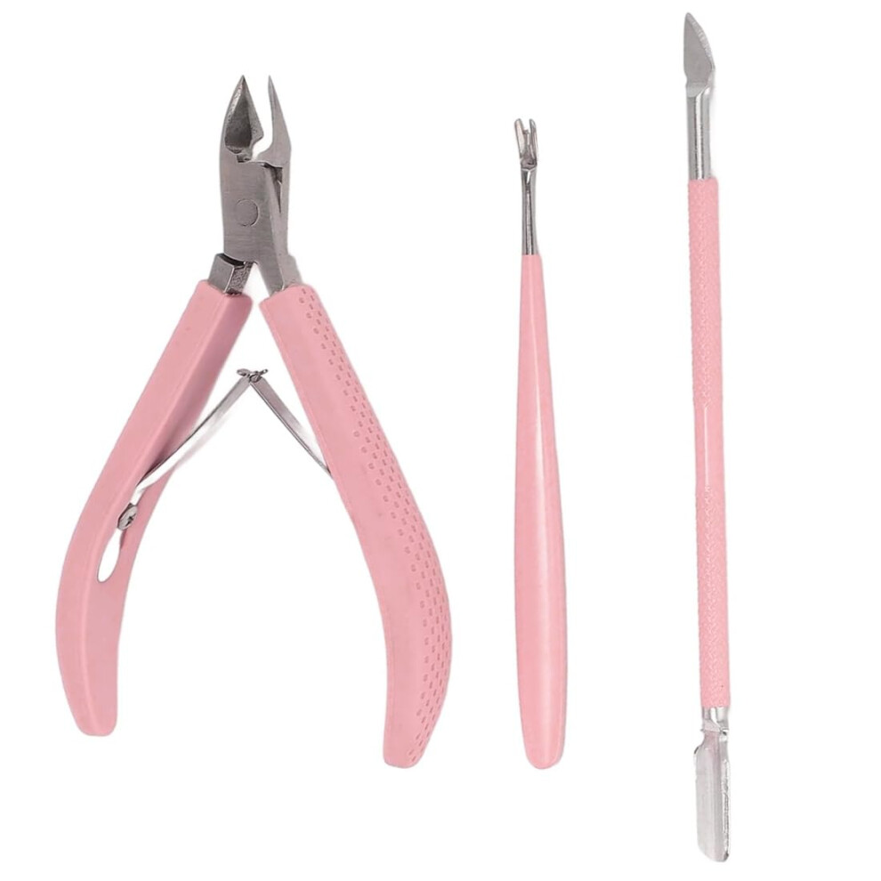 Professional 3in1 Cuticle Nipper and Pusher Set for Manicure Pedicure, Stainless Steel Tools