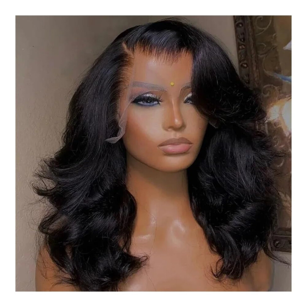 Unisex 13X6 Transparent Lace Front Wig 14 Inch Brazilian Remy Human Hair 180% Density Natural Hairline