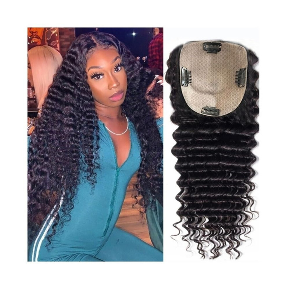 Unisex Human Hair Topper For Women Deep Curly Brazilian Remy 20 Inch Clipin With Swiss Lace Base