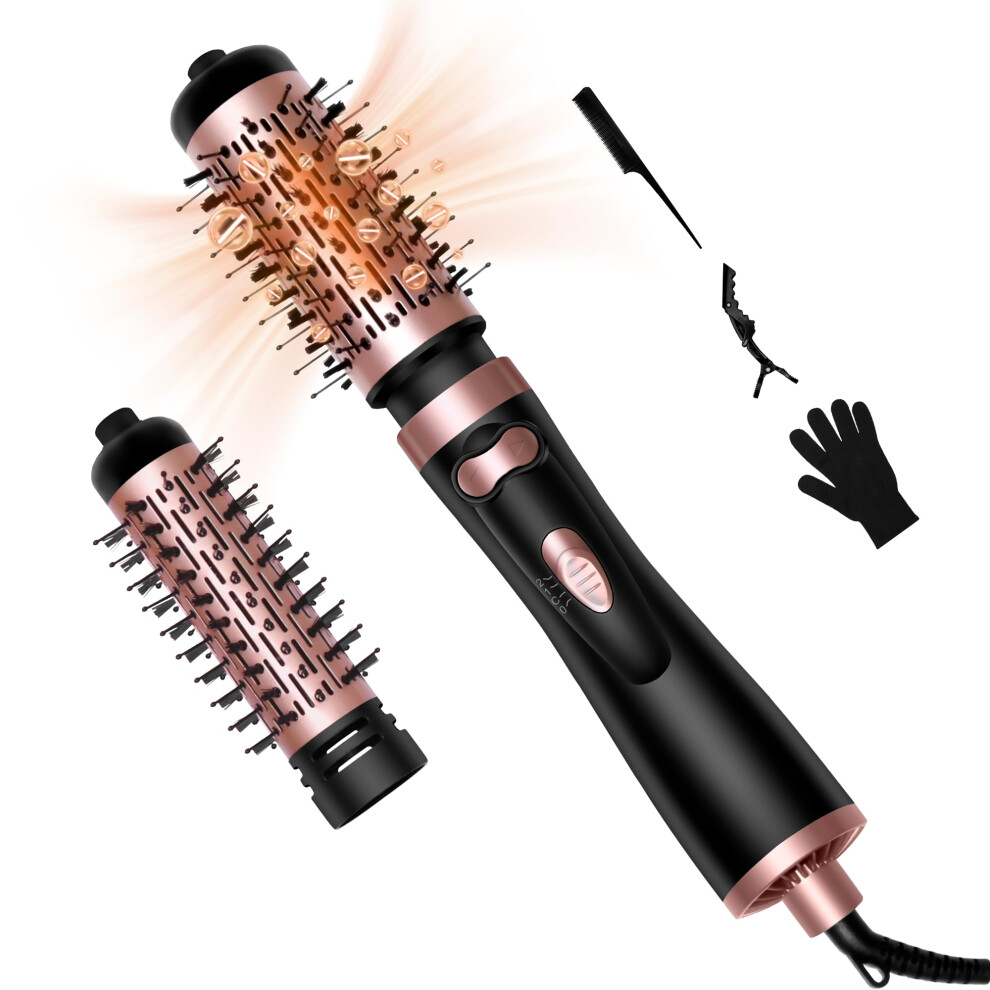 Hot Air Brush 3in1 Rotating Hair Dryer with Dual Interchangeable Barrels and Negative Ionic Technology