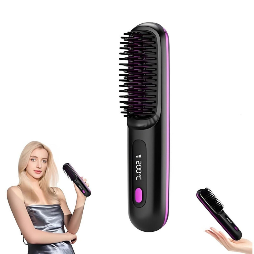Cordless Hair Straightener Brush with Ceramic Coating, 2 in 1 Styling and Digital Display