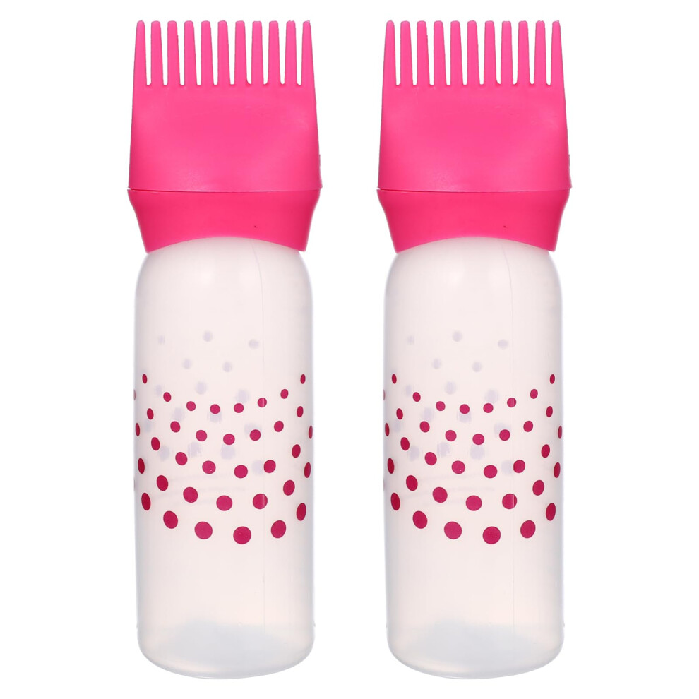Pink 2Pcs Hair Dye Applicator Bottle With Builtin Comb Brush For Root Touch Up And Salon Use