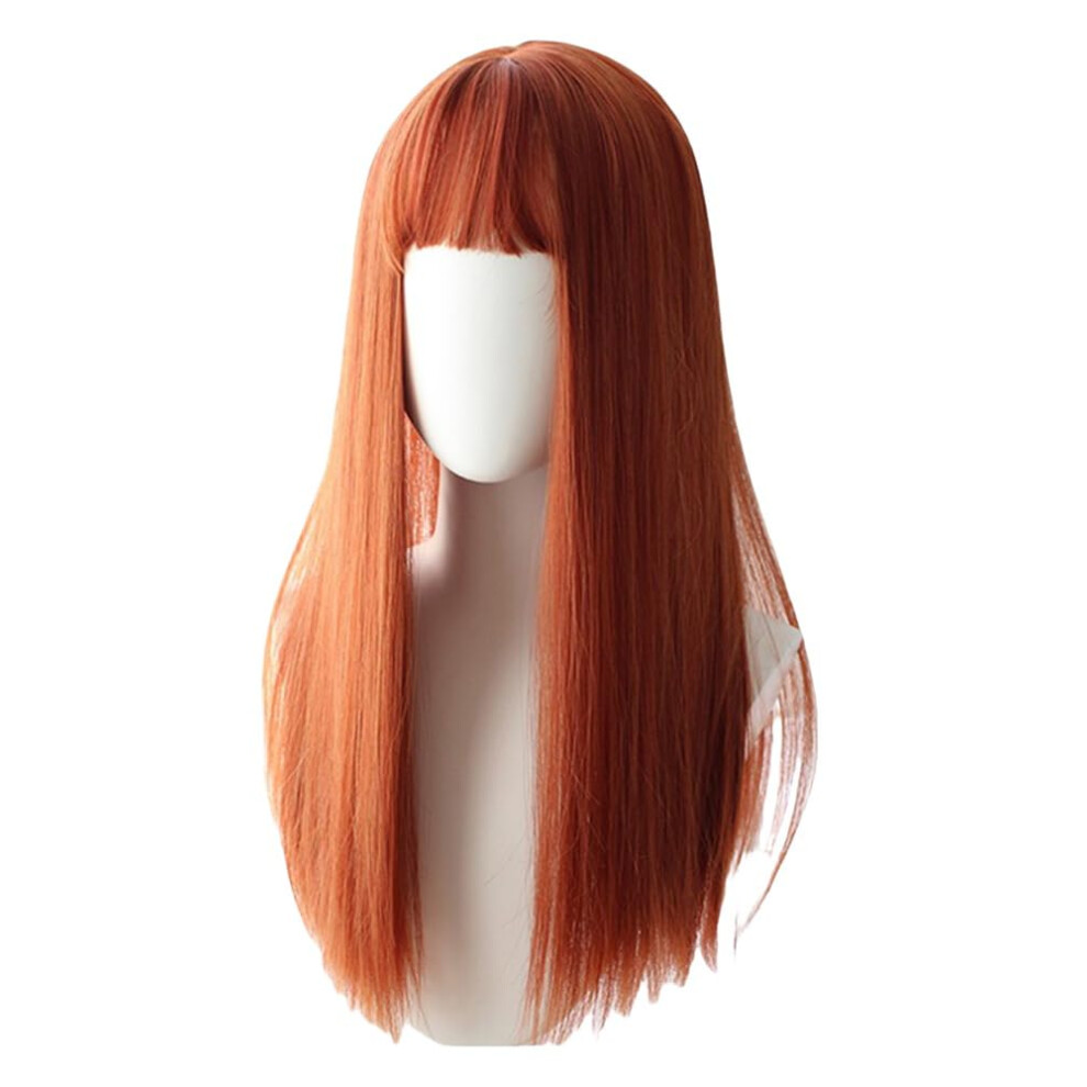 Orange Long Straight Wig with Bangs for Women, Vibrant Heat Resistant Synthetic Cosplay Hair