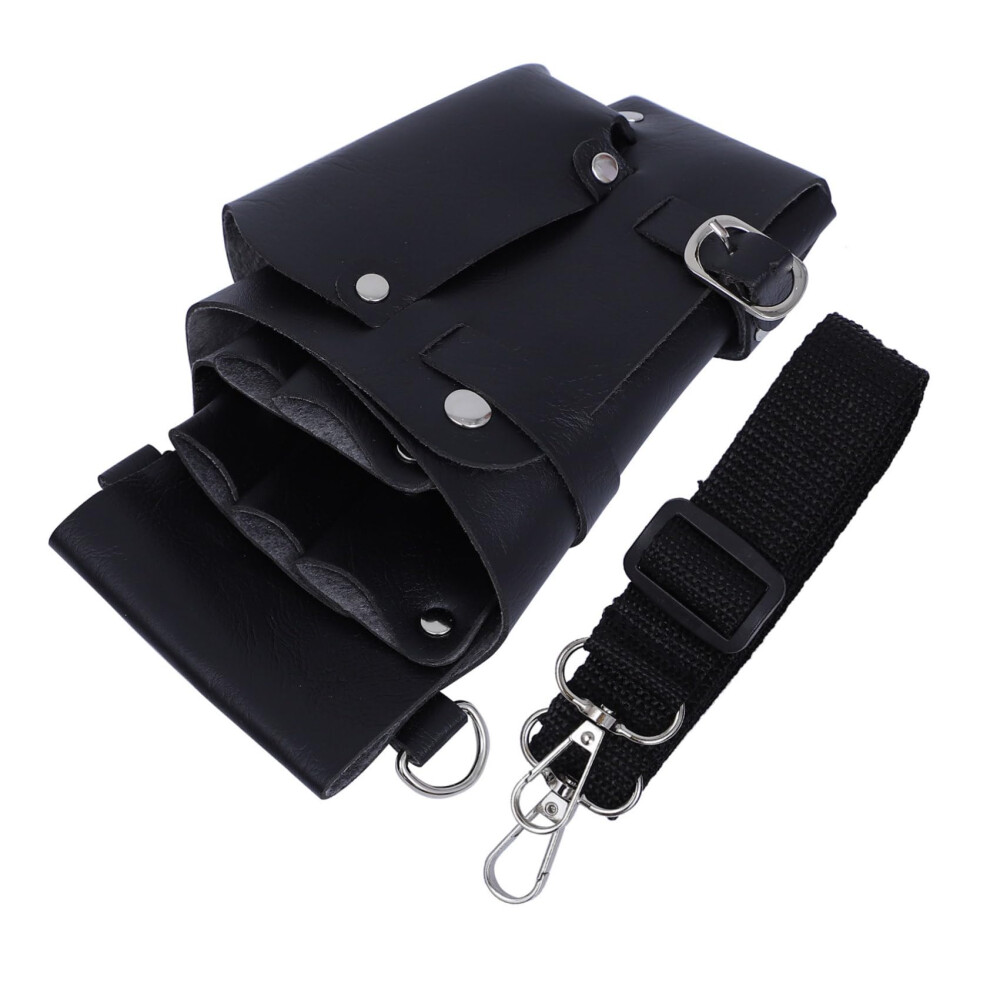 Leather Hairdressing Tool Pouch with Adjustable Belt, MultiCompartment Barber Scissor Holster