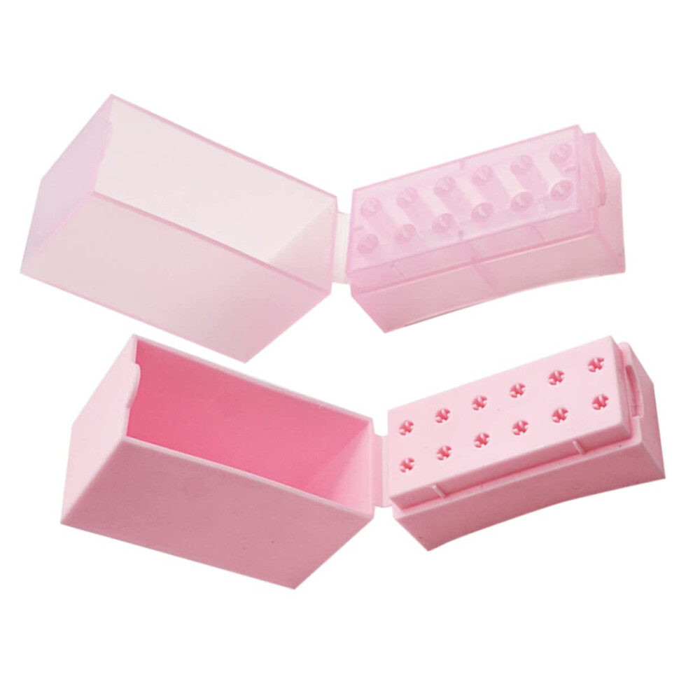 2pcs Nail Drill Bit Organizer Durable Plastic Storage Case for Home and Salon Pink