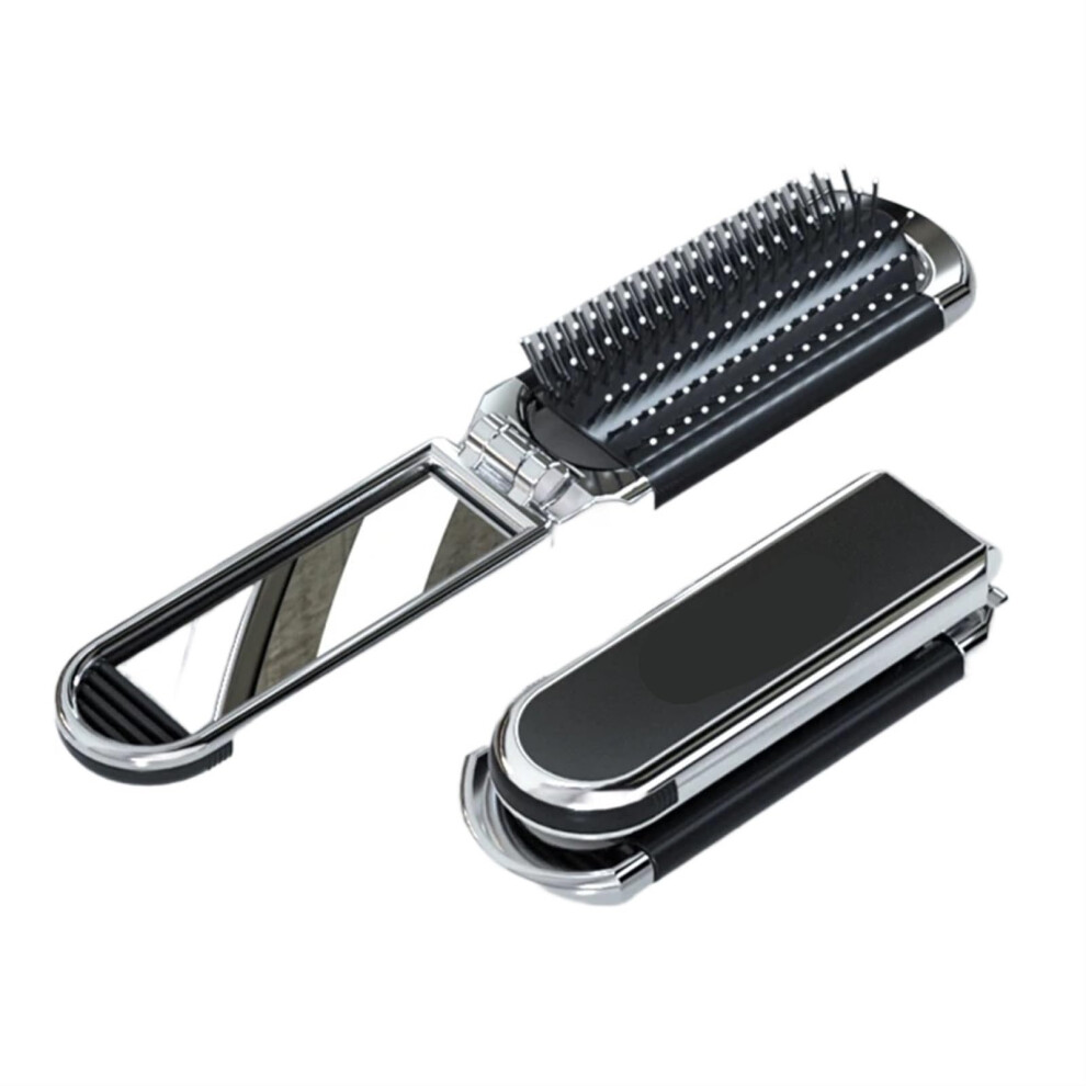 Foldable Hair Brush with Mirror, AntiStatic Scalp Massage Bristles, Compact 2 Pack for Travel
