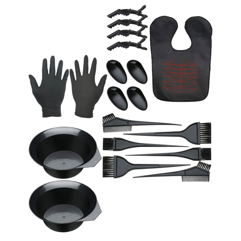 19pcs Professional Hair Dye Kit with Tinting Bowl Brushes Cape Clips and Ear Covers for Home and Salon