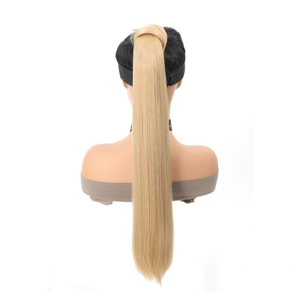 Ponytail Hair Extension 28 Inch Light Blonde Long Straight Wrap Around Synthetic Hairpiece for Women