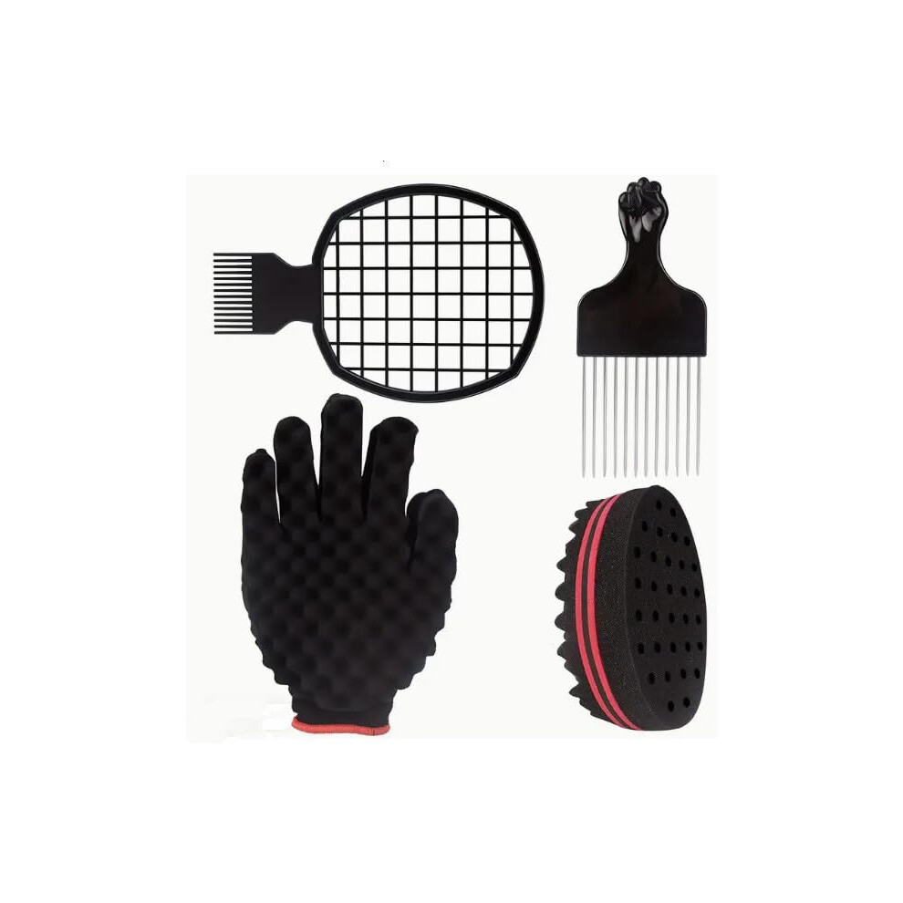 Unisex Curl Sponge And Twist Comb Set For Easy Afro Curls Styling, Men And Women Barber Kit With Glove And Pick