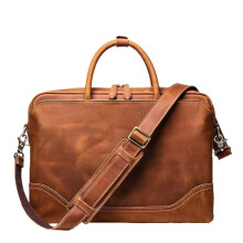 Men's Briefcase Leather Cowhide Shoulder Crossbody Bag Large Capacity Brown For Commuting And Business