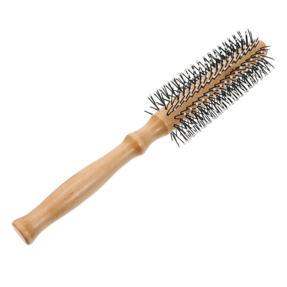 Round Hair Brush for Blow Drying Curly Hair, Wooden Handle with Nylon Bristles, 2pcs Set