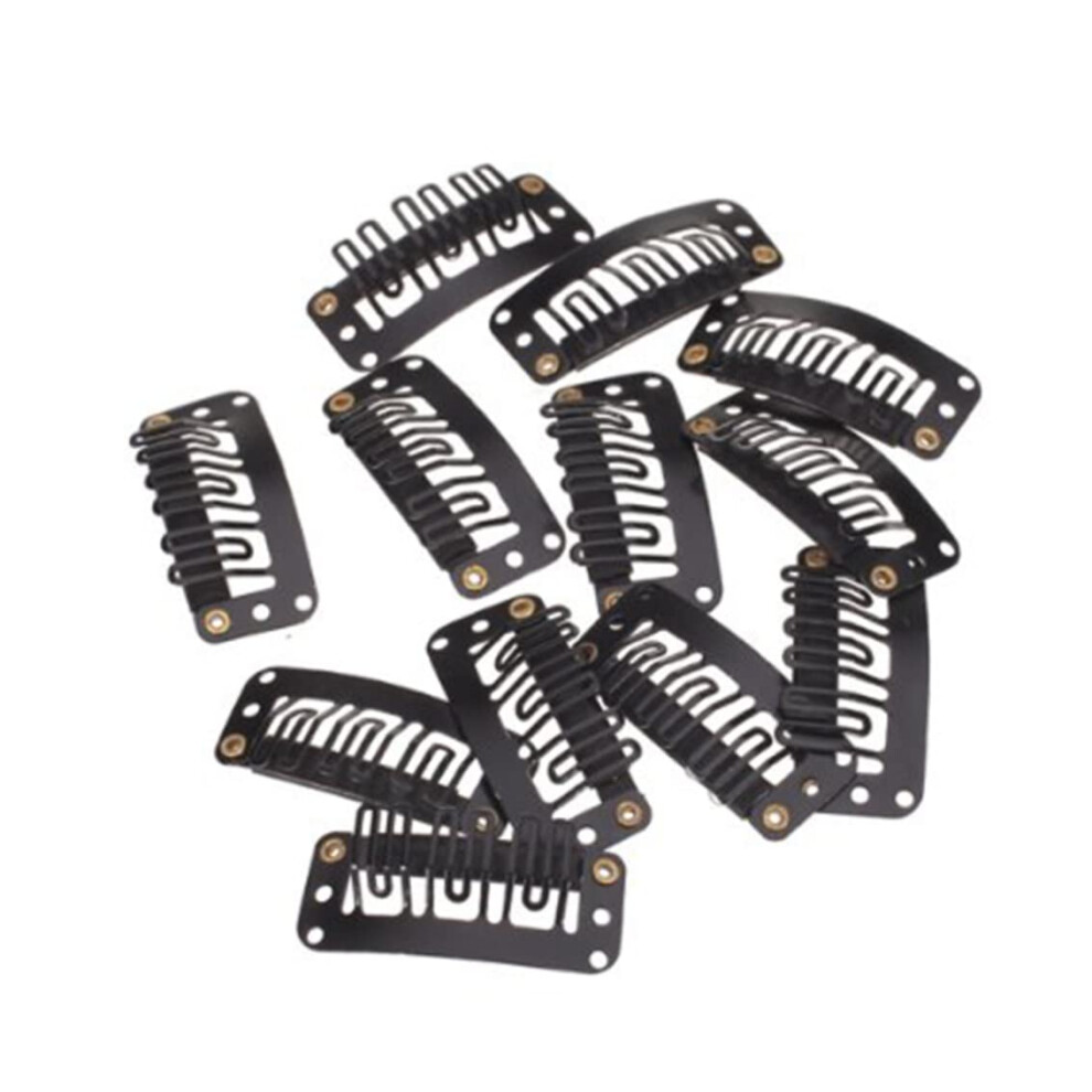 Unisex Black 12Pcs Metal Wig Clips With Silicone Grip Ushape Snap Comb For Hair Extensions
