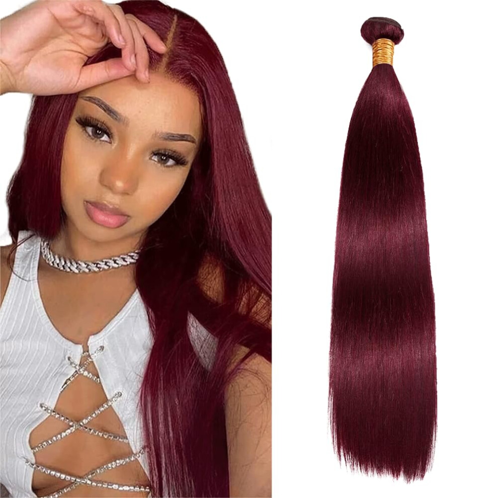 Unisex Red Brazilian Human Hair Bundles 99J Burgundy Straight 8A Grade 24 Inch Tangle Double Weft