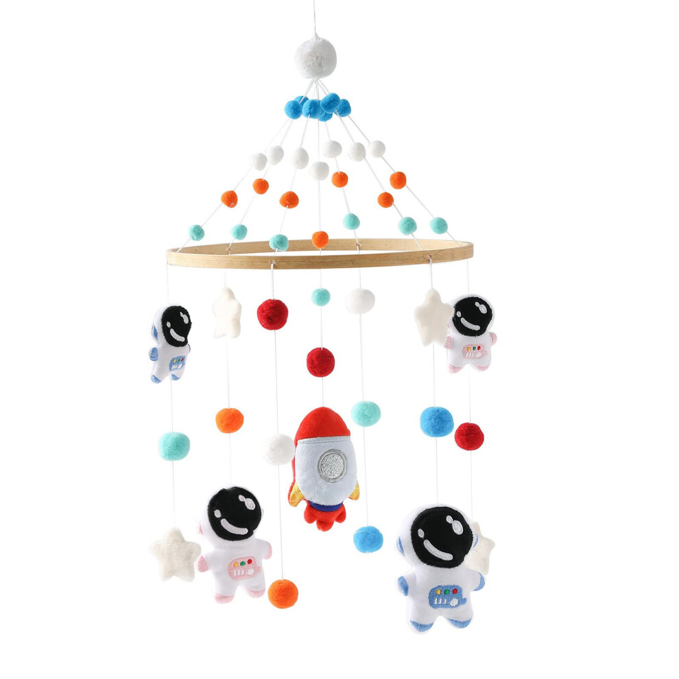 Mobile Baby Wind Chimes Wooden Mobile With Felt Balls Astronaut Rocket Doll Wind Chime For Baby Crib Bed Bell Pendant
