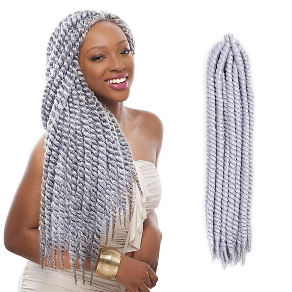 Unisex Grey Havana Twist Crochet Hair Extensions 22 Inch Soft Lightweight Tangle Senegalese Braids
