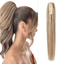 22 Inch Human Hair Claw Clip Ponytail Extension Flax Yellow Mixed Light Gold Long Straight