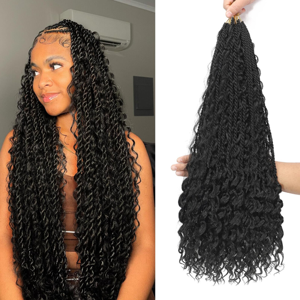 Unisex 30 Inch Prelooped Senegalese Twist Crochet Hair With Curly Ends Boho Goddess Extensions For Women