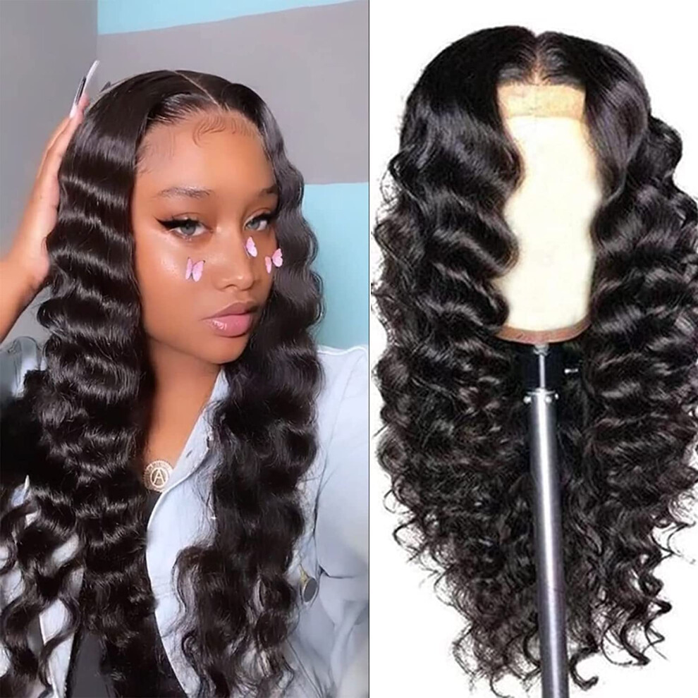 Loose Deep Wave Human Hair Lace Front Wig 13x4 HD Transparent Glueless Pre Plucked 150% Density 34 Inch
