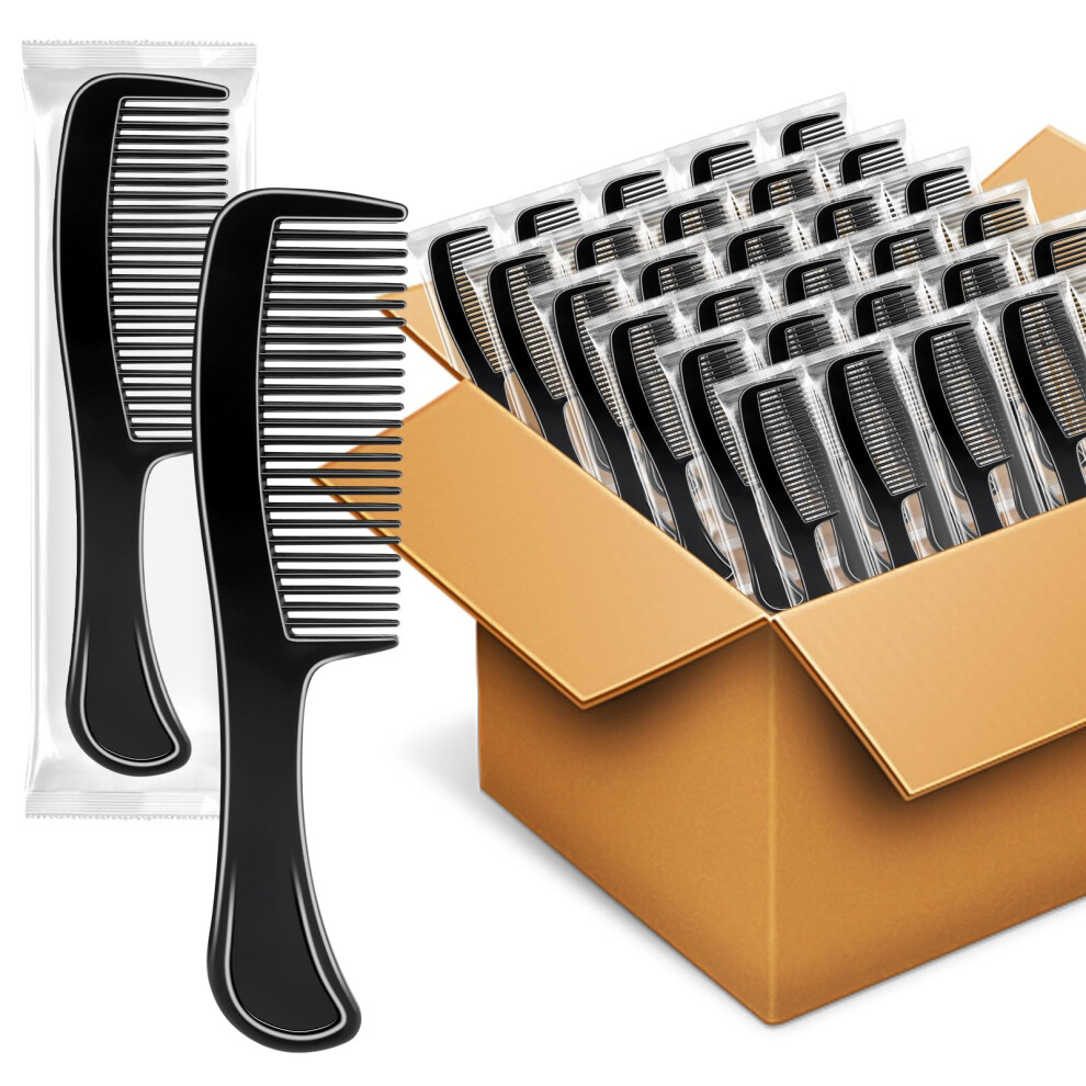 Unisex Black 200 Pack Bulk Hair Combs Individually Wrapped, Wide Tooth Design For All Hair Types,