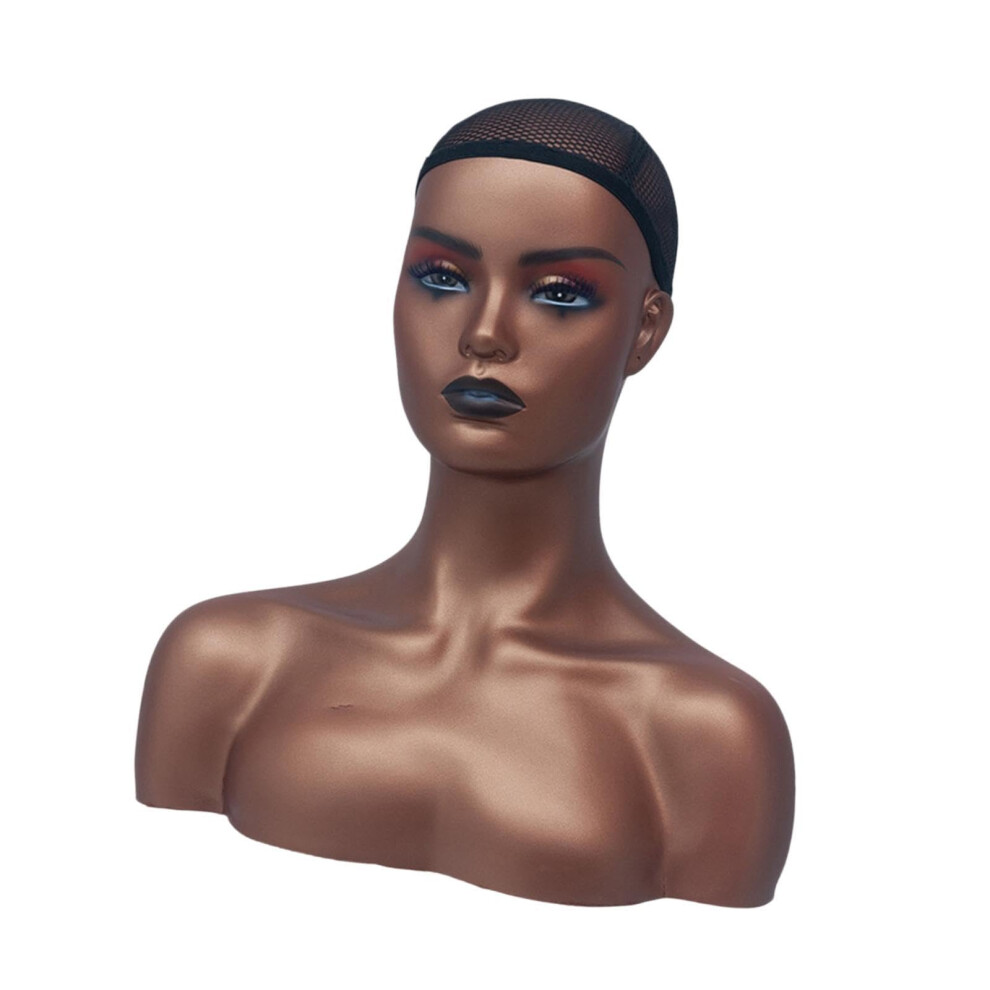 Unisex Mannequin Head With Shoulders For Wigs And Accessories, Realistic Female Wig Display Bust With Cap