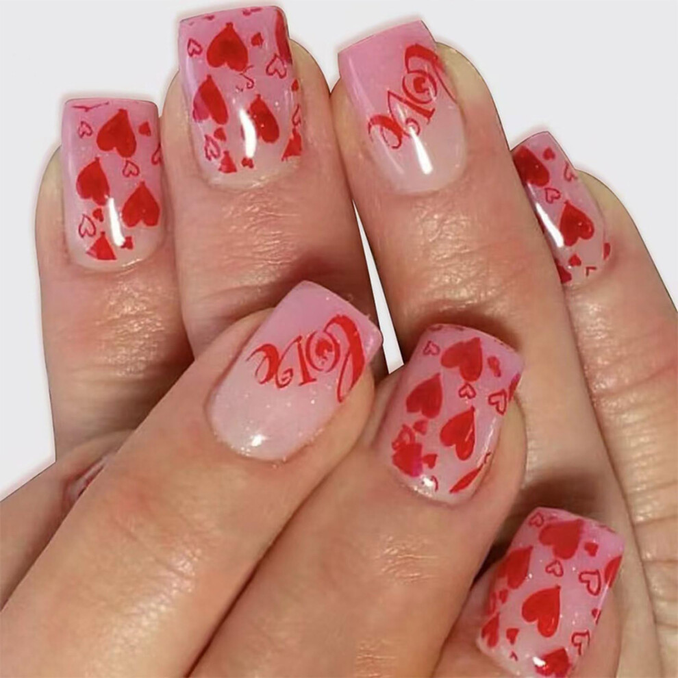 Valentine Square Press On Nails Fake Nails SalonQuality Glossy Finish Easy GlueOn Application