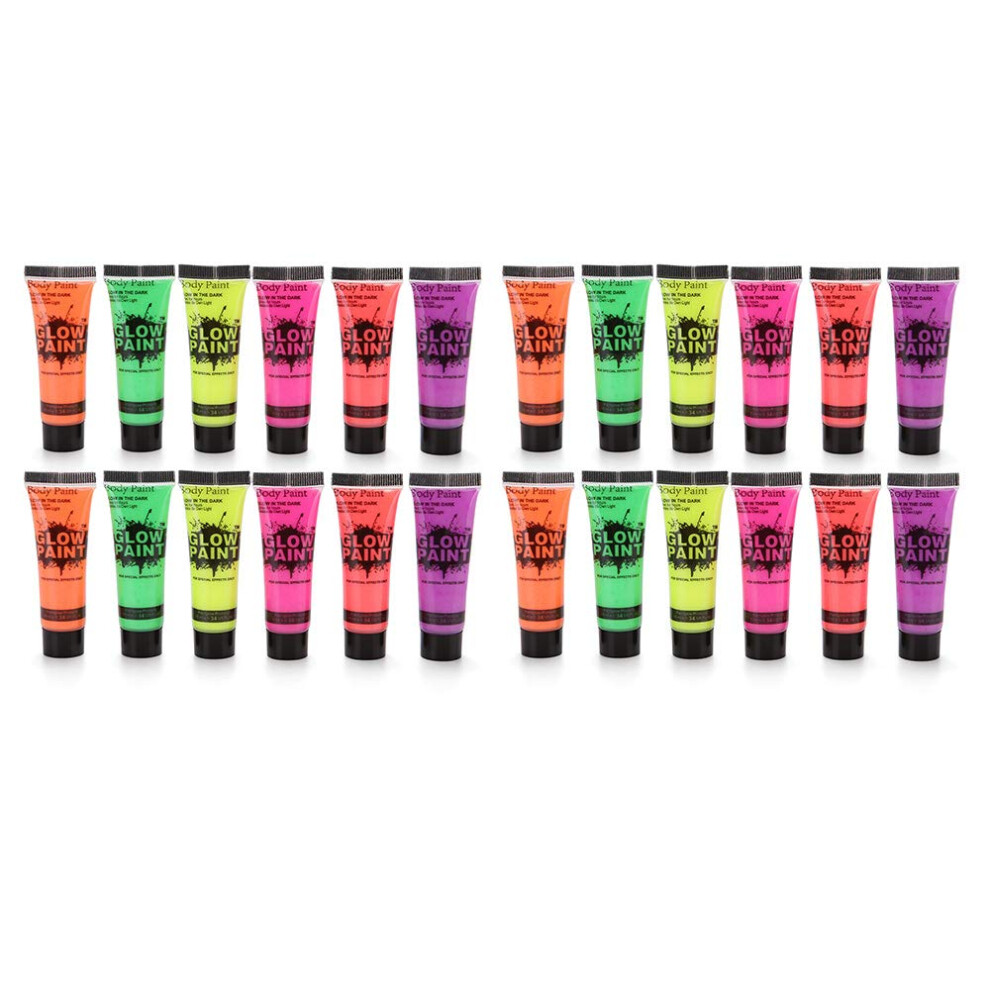 UV Neon Body Paint Set 24 Pack Fluorescent Glow LongLasting Colors for Party Festival Halloween