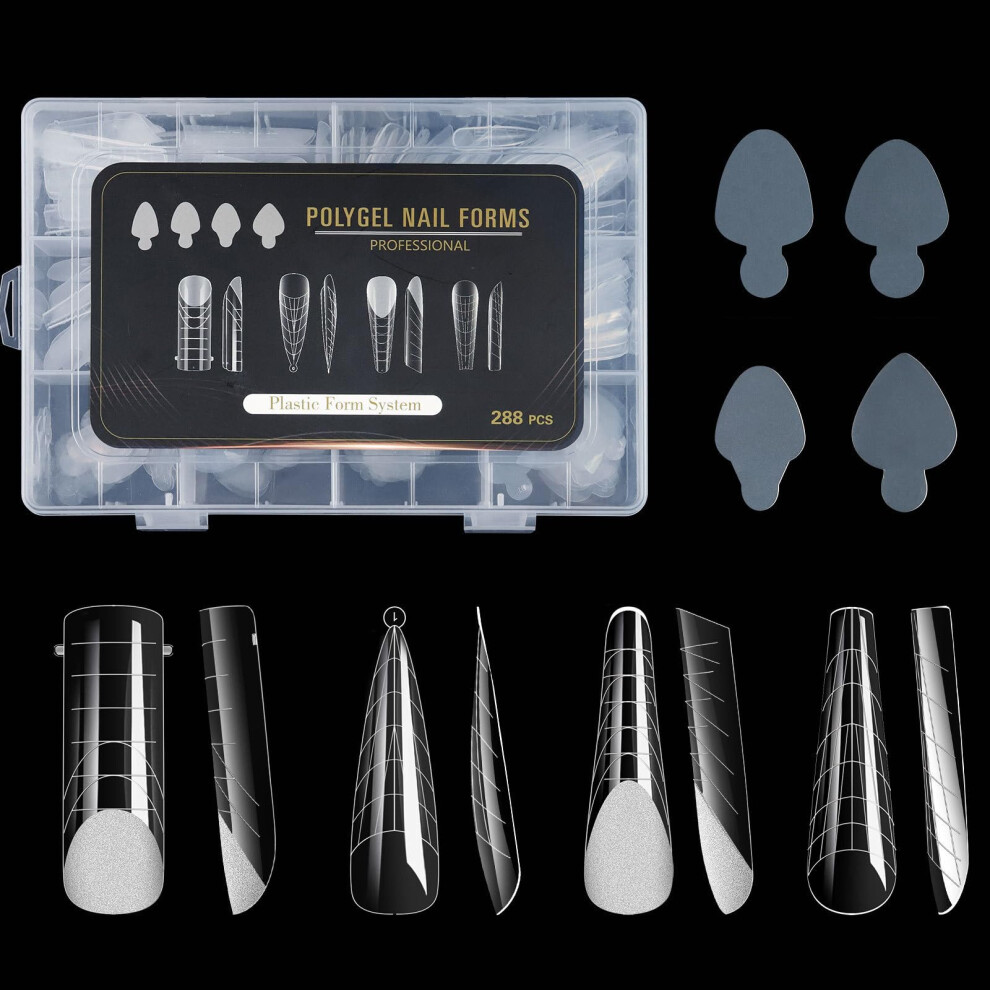 Poly Gel Nail Extensions Kit with Clear Reusable Dual Forms and French Design Stickers