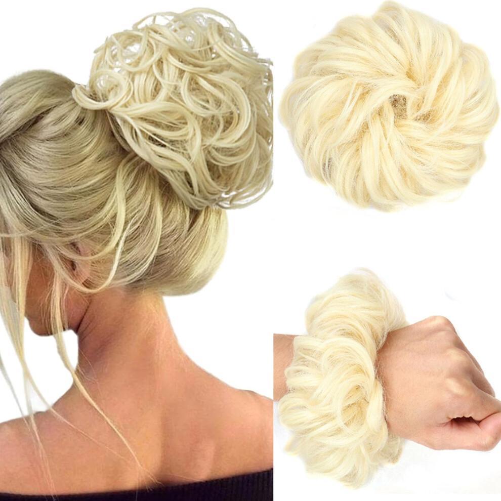 Unisex Blonde Synthetic Curly Chignon Bun Hairpiece With Drawstring For Instant Volume And Secure Hold