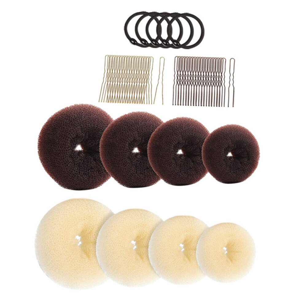 Unisex Hair Bun Maker Set With Donut Shapes, Ushaped Pins And Hair Ties For Weddings And Parties