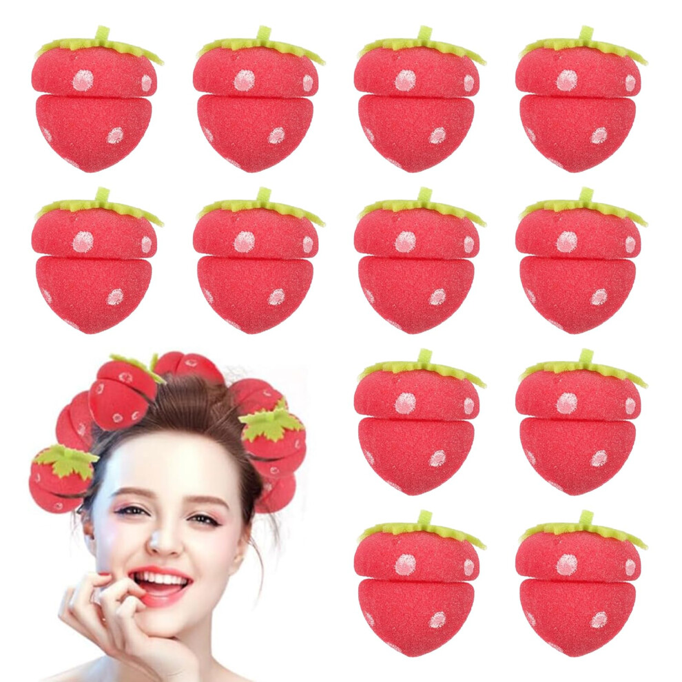12pcs Strawberry Foam Heatless Hair Curlers for Women Gentle Styling Sponge Rollers 2.36inch
