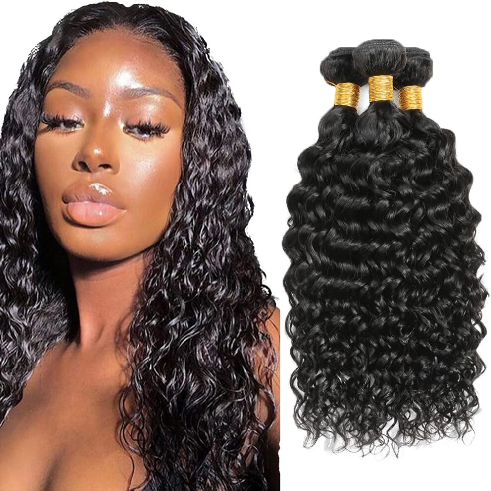 Brazilian Virgin Water Wave Human Hair Bundles 20 22 24 Inch Natural Black Double Weft Soft Silky