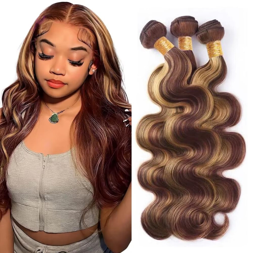 P27/33 Highlight Body Wave Human Hair Bundles Virgin Remy Extensions 14 16 18 Inch