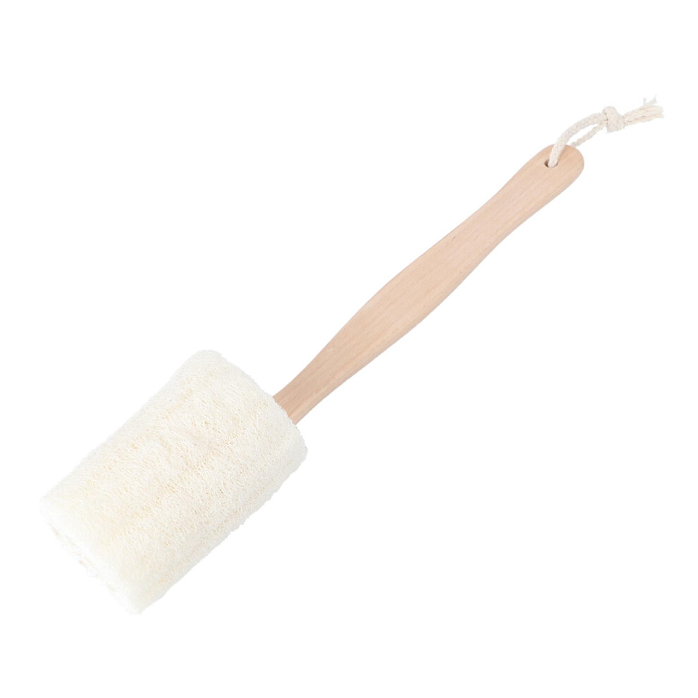 Loofah Bath Brush with Long Wooden Handle for Gentle Exfoliation in Bath and Shower