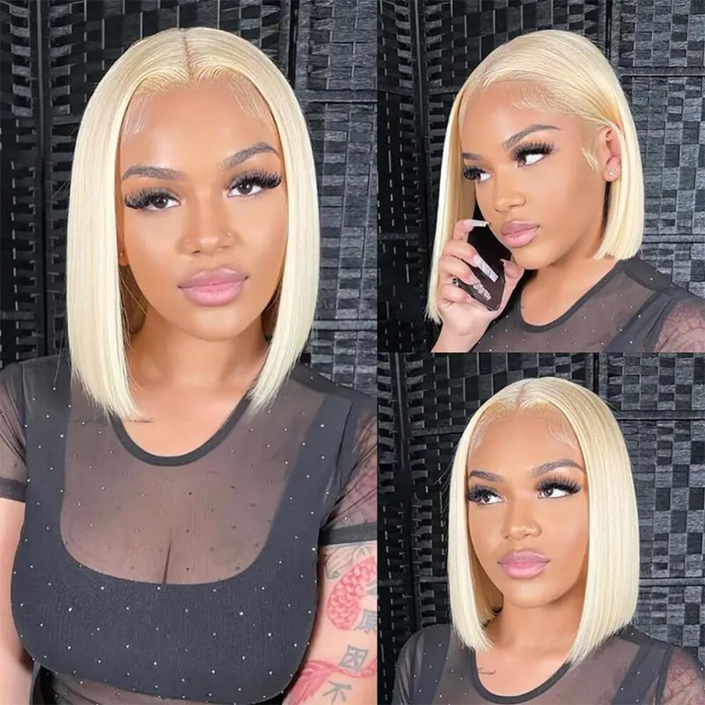 Unisex Blonde Bob Wig 613 Human Hair 12 Inch 13X4 Hd Lace Front Pre Plucked Glueless Short Straight Style