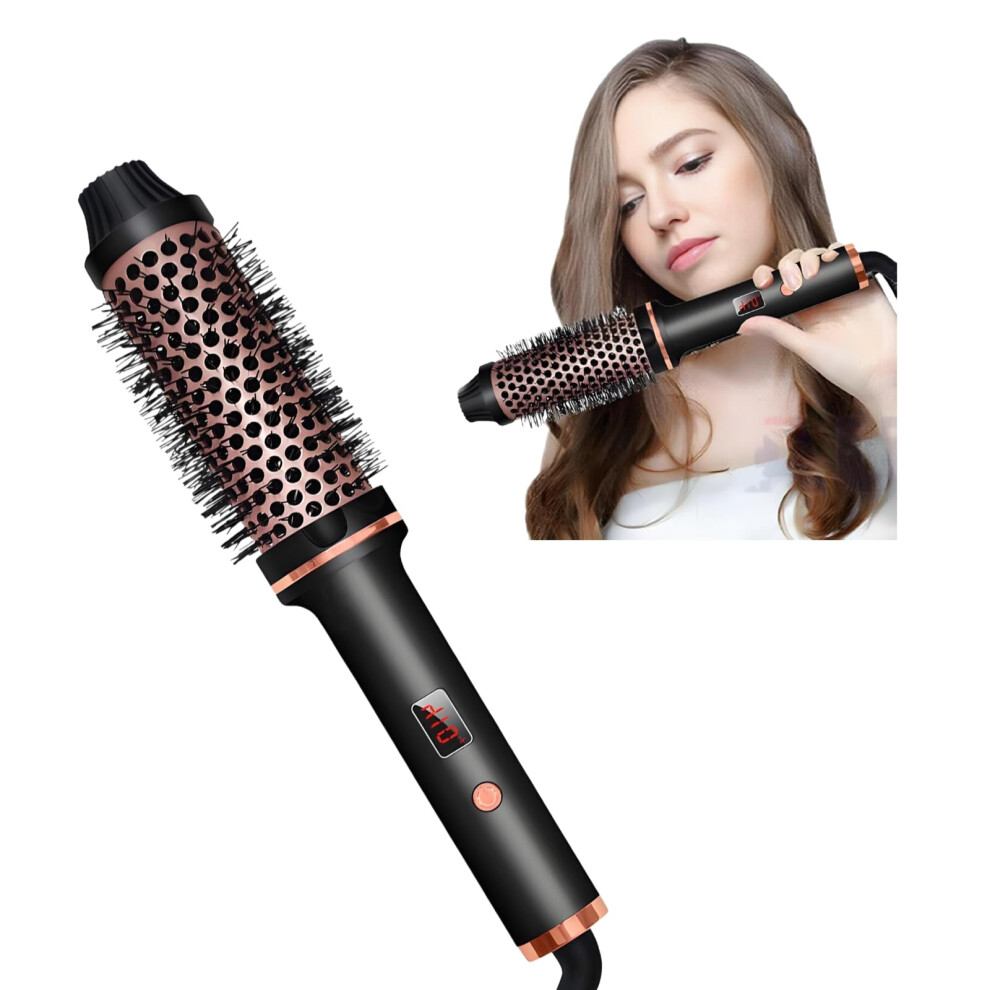 1.5 Inch Ceramic Tourmaline Curling Iron Heated Round Brush with LCD Temp and Dual Voltage