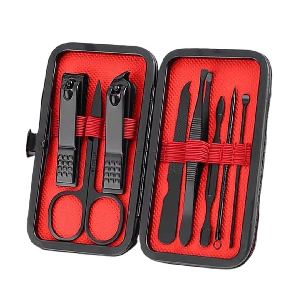Red Nail Clippers Set 8Pcs Carbon Steel Manicure Grooming Kit With Case For Men And Women