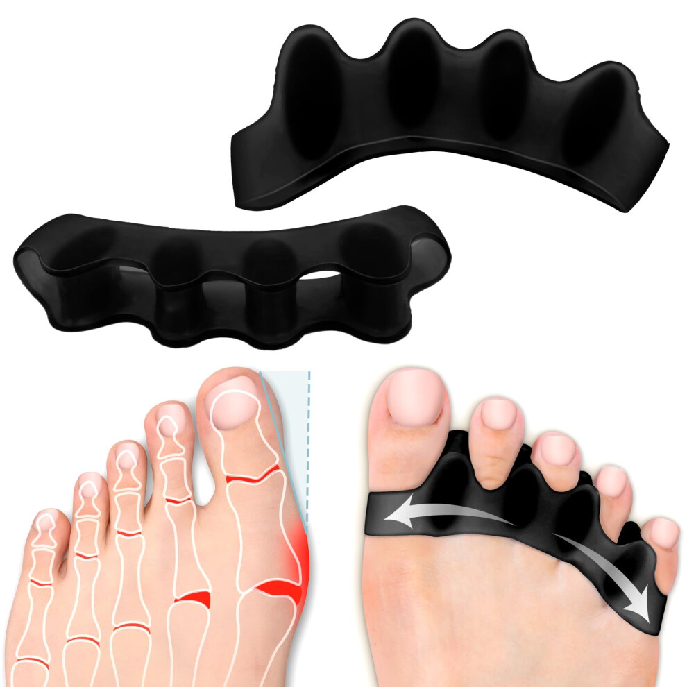 Toe Separators for Women and Men, Gel Toe Spacers for Bunions and Pedicure, Comfortable Foot Alignment (25 Black)